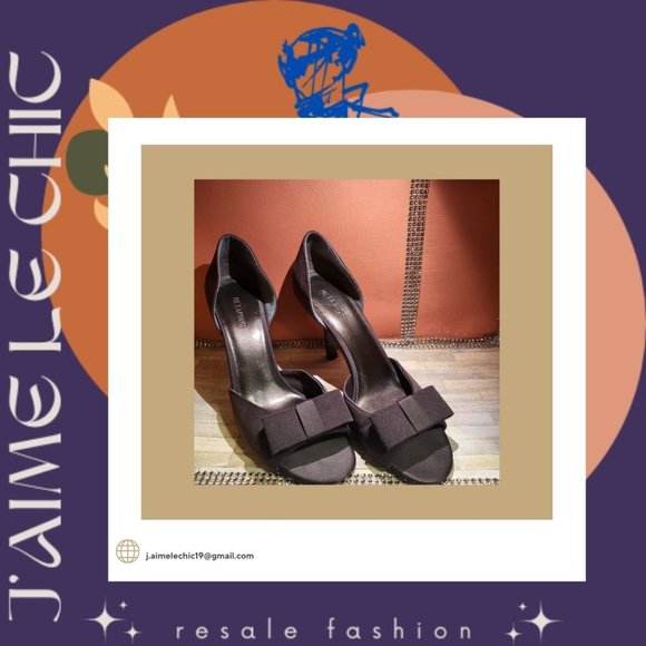 Metaphor Dark Brown Peep-Toe Kitten Heel Pump with  Bow Accents - Picture 1 of 6